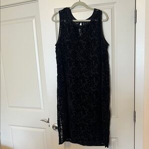 Lucky Brand Black formal Floral Lace Midi Dress